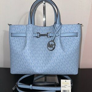 Michael Kors Carson Medium Signature Logo Satchel Light Sky